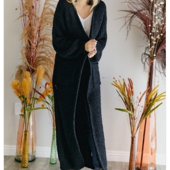 Oversized Maxi Duster Open front Cardigan Puff Black Small New - Picture 2 of 10